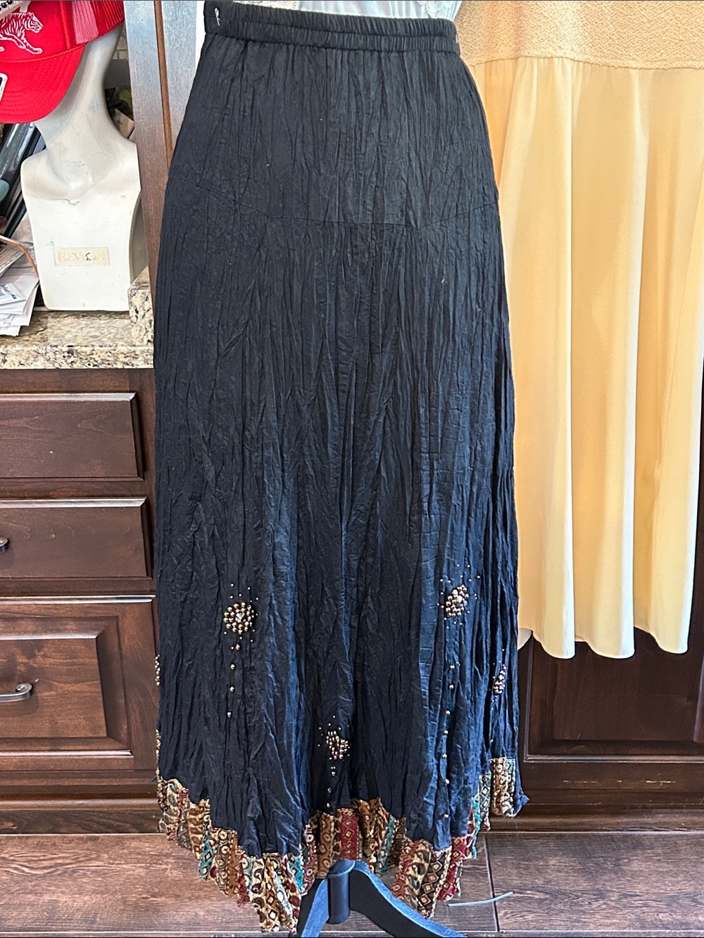 Brisa Sz XS Crepe Black Beaded Embellished Maxi Skirt